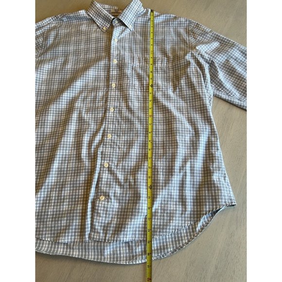 Men’s Peter Millar Gray Blue Check Shirt Plaid Button Down Shirt Size XL - Picture 7 of 11